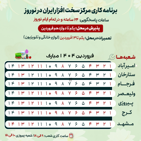 تقویم کاری نورزو 1404